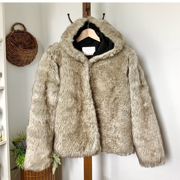 Zara Teddy Bear Jacket Coat with Hood Faux Fur Long Sleeve Small Like New - Picture 6 of 12